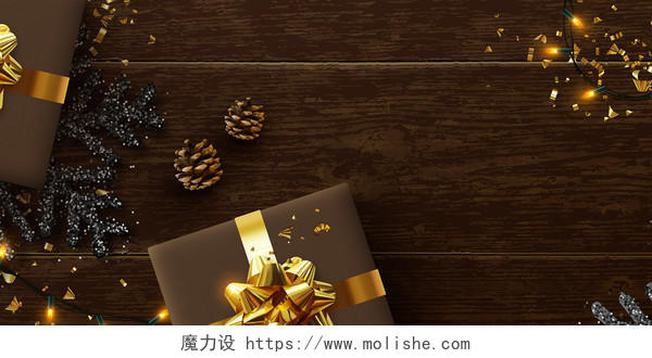 礼物边框棕色木纹圣诞矢量背景素材